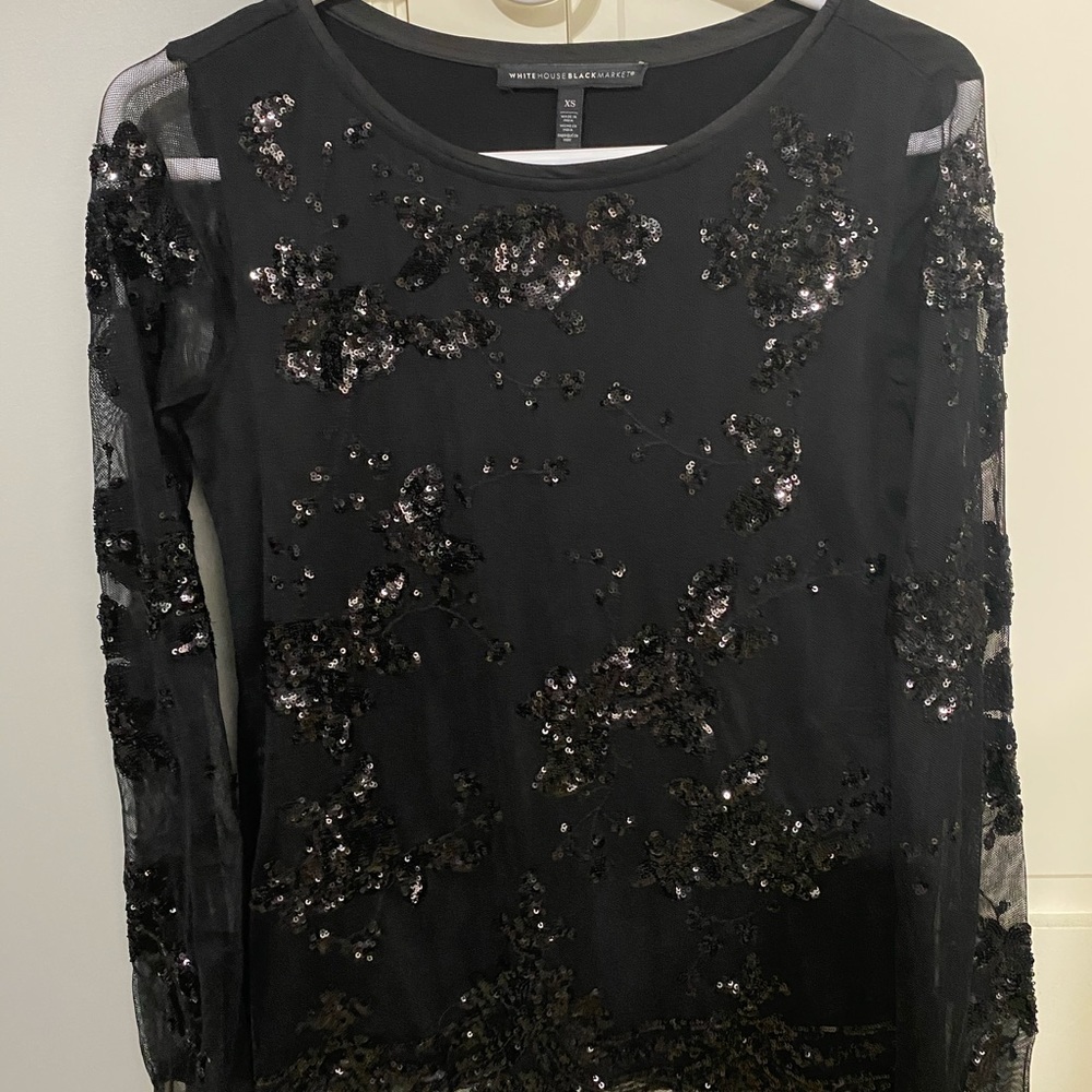 Whbm sheer beaded long sleeve top